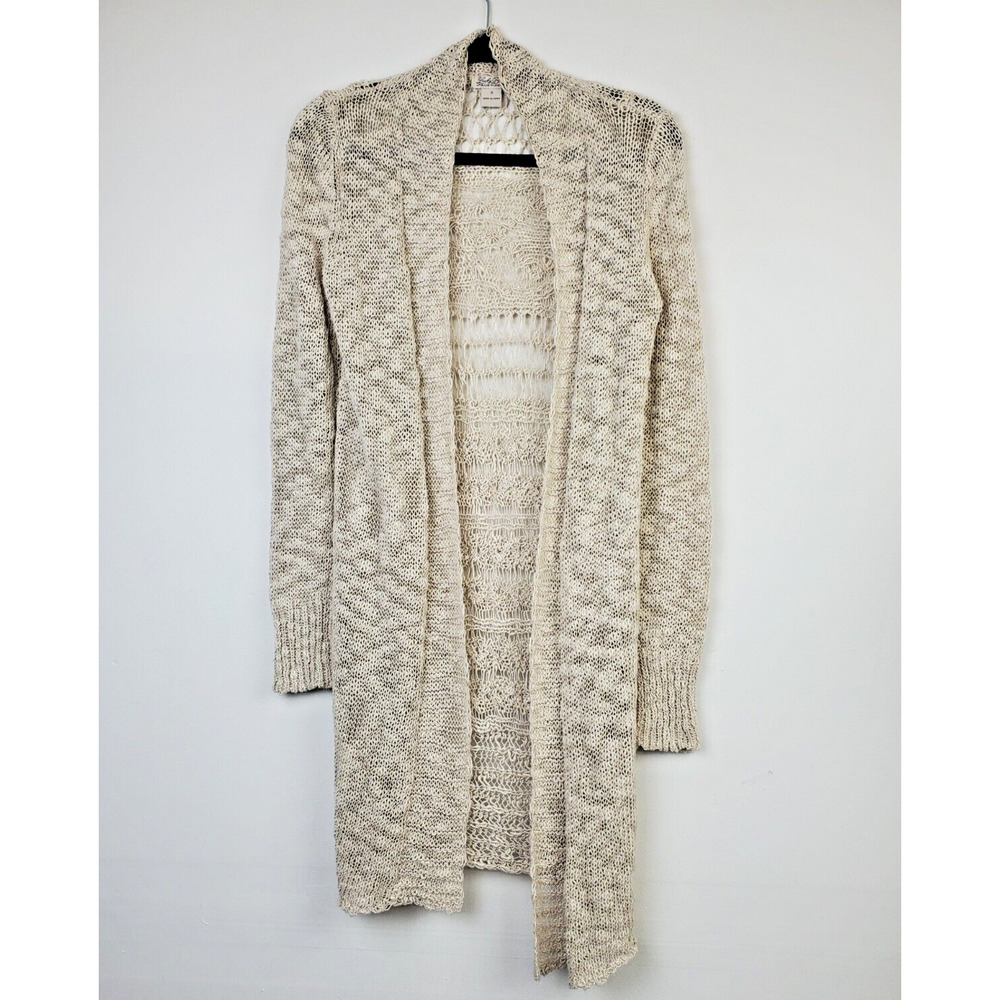 LUCKY BRAND Womens Small Open Front Cardigan Sweater Ivory Crochet Bohemian Boho - Picture 2 of 9